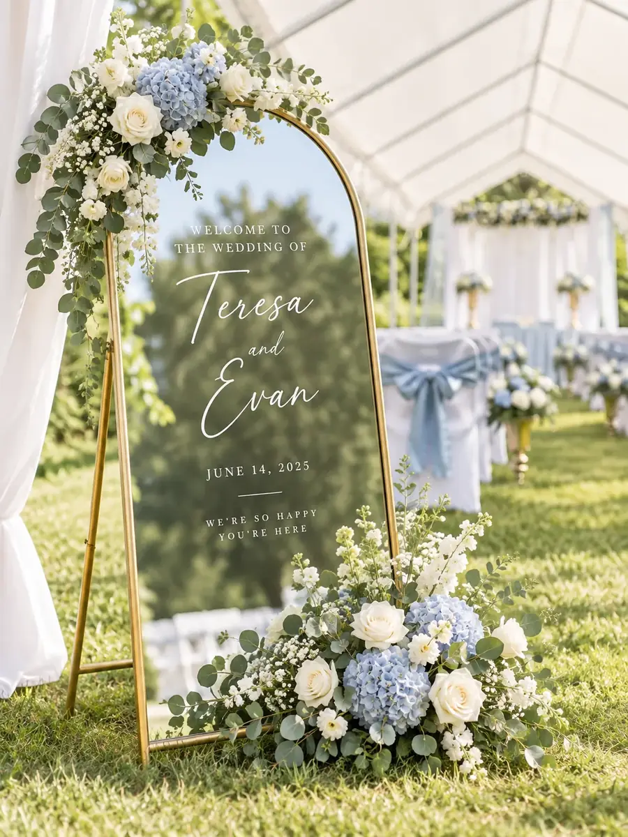 Wedding welcome sign at the ceremony entrance